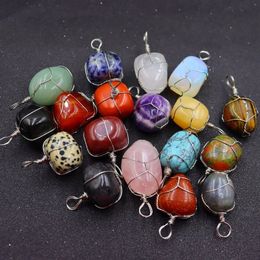 Irregular Natural Rough Stone Pendants Charms Silver Winding Wire Wrap Charm For Jewellery Making Necklace Bracelet Raw Quartzs Mineral