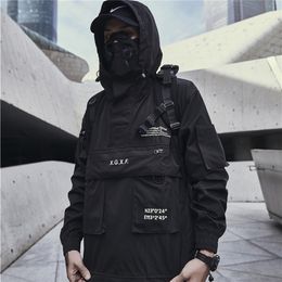 Men's Jackets Techwear Jacket for Men Spring Streetwear Black Hooded Waterproof Windbreaker 220919