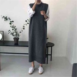 Women's Sweaters Side Split Warm Women Autumn Winter Long Sweater Knitted Sun Dress Loose O Neck Sleeveless Vest Lady Dresses Robe Femme Vestido J220915