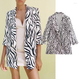 Women's Suits Autumn Blazer Women Suit Jacket 2022 Fashion Print Irregular Stripe Casual Elegant Chic Office Youth
