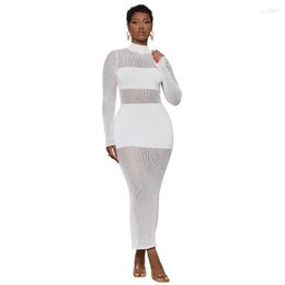 Casual Dresses Sexy Mesh Sheer Prom Long See Through Night Club Outfits Evening Gown For Women Black White Party Clubwear Maxi Dress