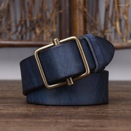 Belts High-quality Men's Punch-free Non-porous Leather Belt Pure Copper Smooth Buckle Retro Simple 3.8cm Width Denim Trousers