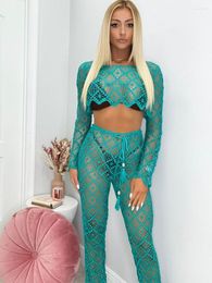 Women's Two Piece Pants Women Summer Lace Set Long Sleeved Shirt And Trousers Setsummer Beachwear 2 Peice Over Outfits