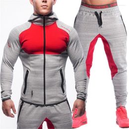 Men's Tracksuits Brand Gyms Bodybuilding Sets Zipper Pocket Hooded Pants Sportswear Fashion Casual Fitness Mens