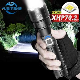 Most Powerful XHP70.2 Led Flashlight XHP50 Waterproof Torch Usb Rechargeable Zoom Lantern For Camping Fishing With 18650 26650 B J220713