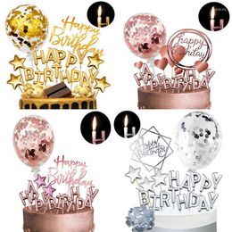 Festive Supplies Rose Gold Candle Cake Topper Confetti Balloon Birthday Decoration Girl Women Kids Shiny Happy Wreat