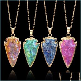 Pendant Necklaces Fashion Colorf Natural Stone Necklaces Healing Crystal Quartz Druzy Pendant Gold Chains For Women Jewellery Gift C3 D Dhesl