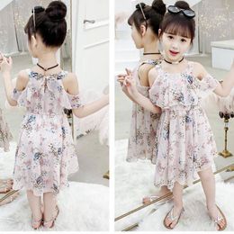 Girl Dresses 2022 Summer Girls Dress Sweet Little Fresh Elegant Fashion 2 To 12 Year Old Kids Sling Suspender Chiffon