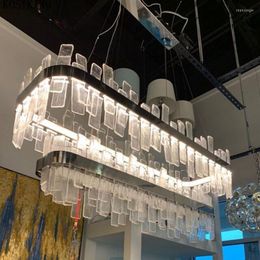 Pendant Lamps Silver Modern Crystal Chandelier Rectangle Luxury 2 Layers Villa Living Room Decoration Lamp