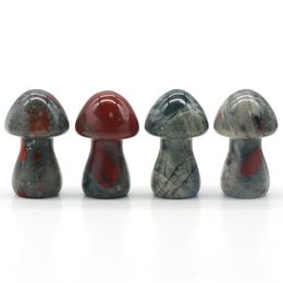 35MM Mini Mushroom African Bloodstone Gemstone Sculpture Decor Carving Polished Crystal Cute Mushroom Stones for Home Garden Lawn Yard Decoration Meditation