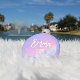 Party Decoration Personalised Round Bling Flask Engraved Glitter Rhinestone For Bridesmaid Gifts Bridal Gift Women Sorority