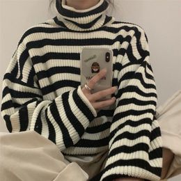 Women's Sweaters Women's Korean Striped Warm Turtleneck Sweater Casual Allmatch Long Sleeve AutumnWinter Campus 220920