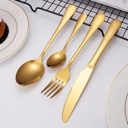 4Pcs/Set Gold silver Cutlery Knife Flatware Set Stainless Steel Tableware Dinnerware Fork Spoon Set