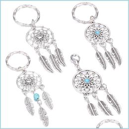 Charms Mini Car Keyring Handmade Dream Catcher Charm Home Decor Keychain Feather Jewellery Keyholder Dreamcatcher Pendant Wall Hanging Dhycu