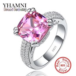 YHAMNI New Arrive Luxury Wedding Rings for Women 925 Silver Ring Set 12mm 4 ct Pink Diamond Ring Fashion Jewellery Whole MR146319I