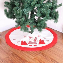 Christmas Decorations Embroidery Santa Claus Tree Skirt White Red Bottom Carpet 90cm For Festival Party Decor