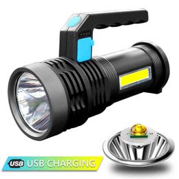 Powerful Led Flashlight Portable P500 Torch Usb Rechargeable Built-in Light Search Light Spotlight Waterproof Fishing Lantern J220713