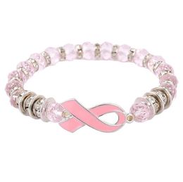 Public Advertising Breast Cancer Awareness Bracelet Bangle Macrame Pink Ribbon Diamond-encrusted Bracelets For Women Decoration