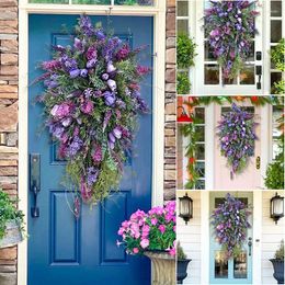 Decorative Flowers Artificial Spring Wreath Flower Garland Summer Purple Tulip Pendant For Front Door Home Wall Garden Decor