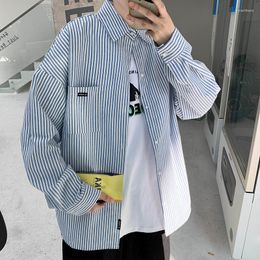 Men's Casual Shirts Autumn Striped Shirt Korean Fashion Loose-Fit Japanese Ins Long-Sleeve Blouse Men Boys