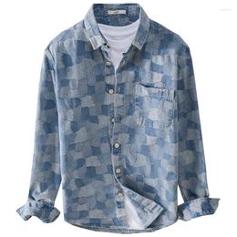 Men's Casual Shirts Men's Spring Autumn Denim Men Loose Long Sleeve Jean Shirt Youth Handsome Cotton Plaid Top