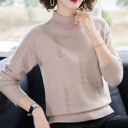 Women's Sweaters PEONFLY Turtleneck Sweater Autumn Winter Knitted Pullovers Women Sweaters Casual Loose Long Sleeve Solid Colour Female Jumper 220920