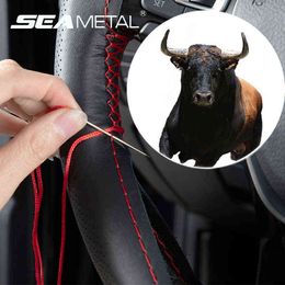 Genuine Leather Steering Wheel Cover For Car Products Braiding Steering Wheel Protector Cover For Bmw E46 Golf 4 5 Accessories J220808