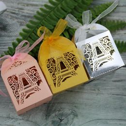 Gift Wrap Eiffel Tower Laser Hollow Wedding Candy Box With Ribbon Birthday Baby Shower Party Favour Decoration Supplies