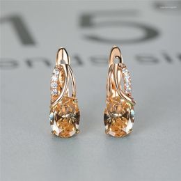 Hoop Earrings Multicolor Crystal Rose Gold Color Engagement Champagne Zircon Oval Stone For Women Boho Jewelry