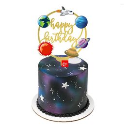 Festive Supplies 2022 Space Cake Topper Cartoon Acrylic Happy Birthday Baby Shower Party Decoration