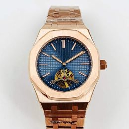 New Men Mechanical Automatic Watches Male Stainless Steel Blue Dial Sapphire Wristwatch Multi-function Sport Flywheel Watch Geometric Clock Waterproof 42mm
