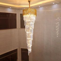 Chandeliers Modern Chandelier Long Crystal Light Luxury Villa Duplex Middle Floor Living Room Golden LED