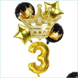 Party Decoration 32Inch Gold Foil Number Balloon Digit Air Ballon Baby Shower Kids Birthday Festival Wedding Anniversary Crown Decor Dhmt7