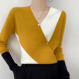 Women's Sweaters Cashmere Colorblock Casual Pullover Knitwear Fashion 220920