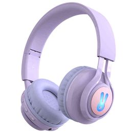 Headsets Kids LED Glowing Wireless Bluetooth Headphones Pink Purple Gaming Headset with Microphone For Computer Smartphones Cute Earphone T220916