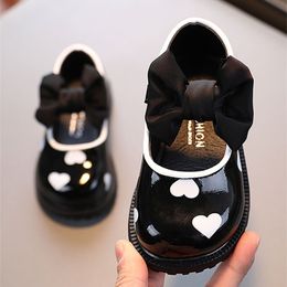 Sneakers Little Kid Print Patent Leather Shoes Spring Girl Bowknot Strap Hook Loop Baby Child School Uniform Dress 21 30 220920