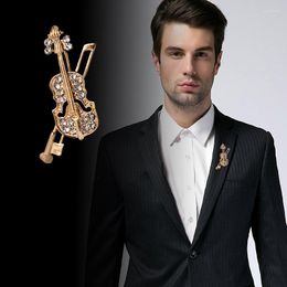 Brooches Art Violin Crystal Rhinestone Pins Simple Men Suit Needle Lapel Pin Metal Brooch Broches For Women Fashion Jewelry