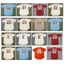 GlaVintage PETE ROSE Jerseys JUAN SAMUEL Steve Carlton JOHN KRUK DARREN DAULTON ROY HALLADAY TUG McGRAW CHASE UTLEY BOB UECKER AARON NOLA