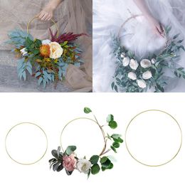 Decorative Flowers 10-40cm Gold Metal Ring Wreath Portable Garland Wedding Decoration Baby Shower Bride Handmade Flower Catcher Hoop