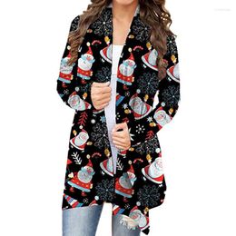 Women's Knits Christmas Snowman Printed Coat Women Long Sleeve Open Front Cardigans Loose Casual Fashion Xmas Tops Outwear Female 3XL