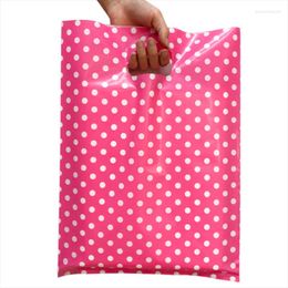 Gift Wrap 50pcs Pink/Black Dot Plastic Handle Bags Clothing Packaging With Handles Shopping Bag