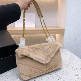 Furry Designer Tote Winter Fur Puffer Chain Bag, Handbag for Women, Soft Warm Lou Shoulder Pochette Purse, 5A