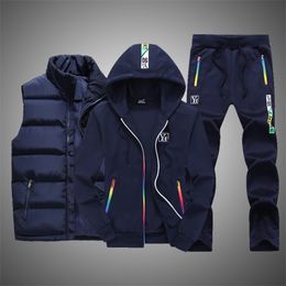Men's Tracksuits Sweat Suit Winter Men's Clothing Men Sets 3 Pieces Vest Hoodie Set Fleece Zipper Casual Sport Sweatpant Men Tracksuit Outfit 220919