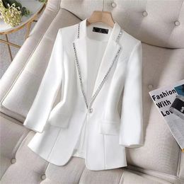 Women's Jackets Diamond-Encrusted Blazer Spring And Summer Three-Quarter Sleeve White Jacket Design sense Niche Fashion Cardigan Lad 220919