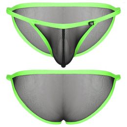 Underpants Man Lingerie Underwear See-Through Mesh Bulge Pouch Panties Sexy Briefs Low Rise Contrast Colour Elastic Waistband