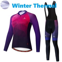 2023 Pro Women Dark Red Winter Cycling Jersey Set Long Sleeve Mountain Bike Cycling Clothing Breathable MTB Bicycle Clothes Wear Suit B17