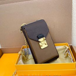 Vertical Zippy Wallet Phone Bag Old Flower Real Leather Handbag Purse Chain Crossbody Bags Interior Card Slots Multiple Pockets