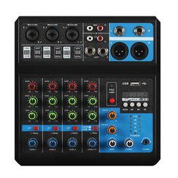 Audio Mixer 5-Channels Sound Card with 48v Phanton Power BT USB Reverb for Stage Compute Live Streaming Studio Recording Mic