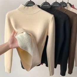 Suéteres femininos Corean Meio -Turtleneck malha Pullovers Roupos de moda Mulher suéter de inverno Fleece casual forrado a malha quente camisa 220920