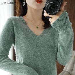 Women's Sweaters YSZWDBLX Sweaters Women Casual Vneck Solid Jumpers Pullovers Spring Autumn Womens Sweater Cashmere Knitwear Bottoming Shirt 220920
